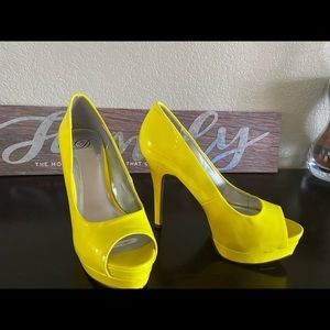 Neon Yellow Peep Toe Stilettos